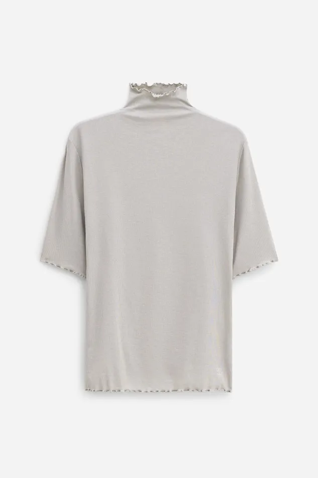 Women Rib Mock Neck Tee Moss Grey Filippa K Tops