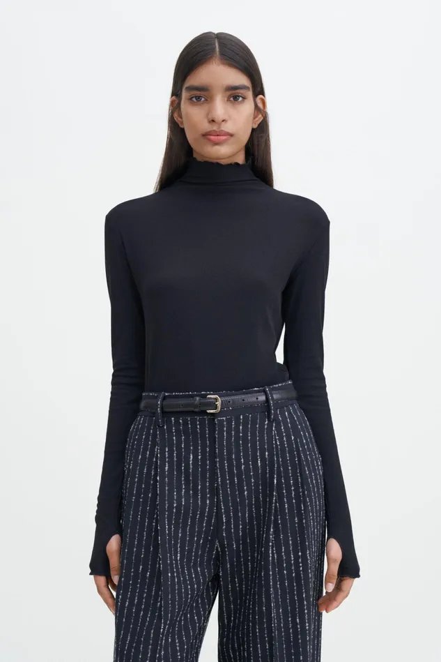 Women Rib Mock Neck Top Black Filippa K Tops