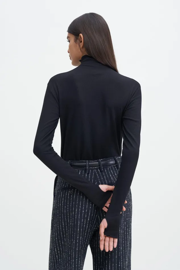 Women Rib Mock Neck Top Black Filippa K Tops