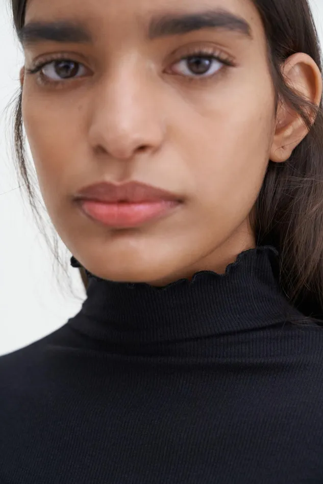 Women Rib Mock Neck Top Black Filippa K Tops
