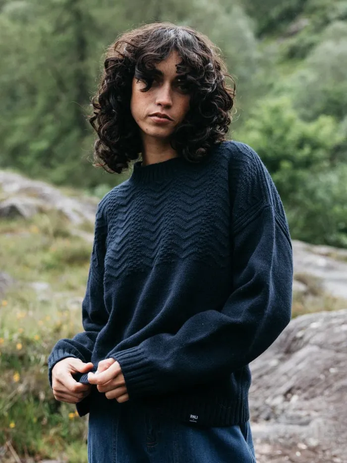 Women RNLI Polperro Jumper Navy Finisterre Knitwear