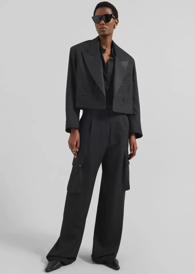 Women Rosmont Shimmer Cropped Smoking Jacket 8211 Black The Frankie Shop Outerwear
