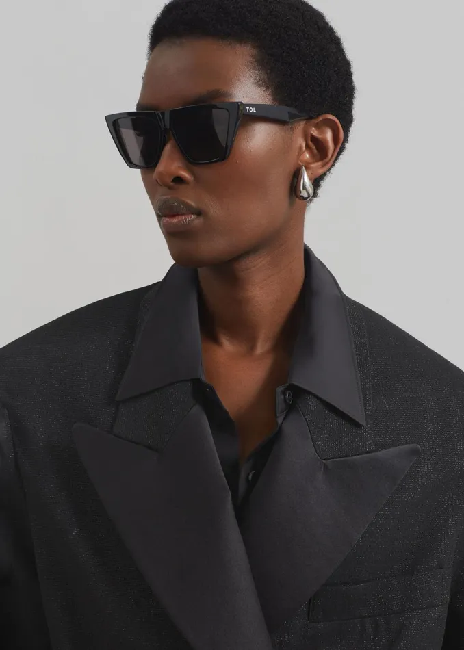 Women Rosmont Shimmer Cropped Smoking Jacket 8211 Black The Frankie Shop Outerwear