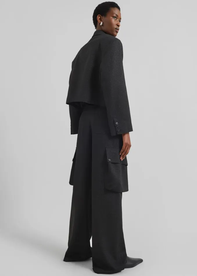 Women Rosmont Shimmer Cropped Smoking Jacket 8211 Black The Frankie Shop Outerwear
