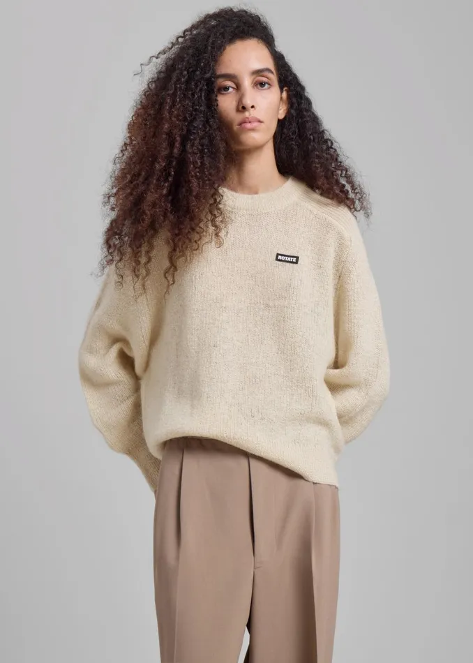 Women Rotate Light Knit Logo Sweater 8211 Egret The Frankie Shop Knitwear