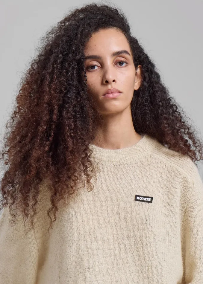 Women Rotate Light Knit Logo Sweater 8211 Egret The Frankie Shop Knitwear