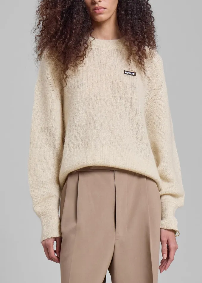 Women Rotate Light Knit Logo Sweater 8211 Egret The Frankie Shop Knitwear