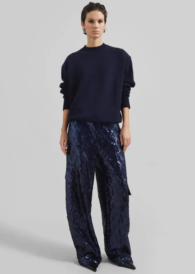 Women Rotate Sequins Cargo Pants 8211 Dark Blue The Frankie Shop Bottoms