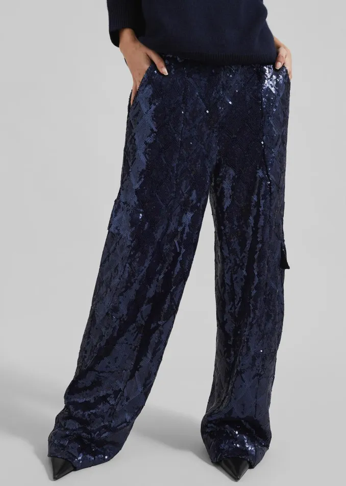 Women Rotate Sequins Cargo Pants 8211 Dark Blue The Frankie Shop Bottoms