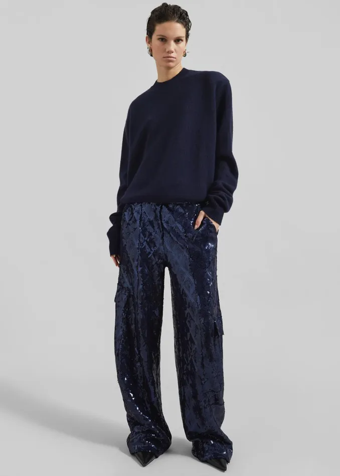 Women Rotate Sequins Cargo Pants 8211 Dark Blue The Frankie Shop Bottoms