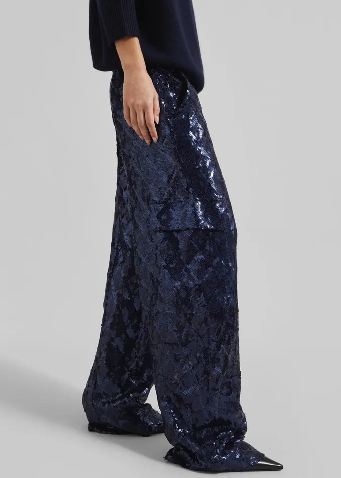 Women Rotate Sequins Cargo Pants 8211 Dark Blue The Frankie Shop Bottoms