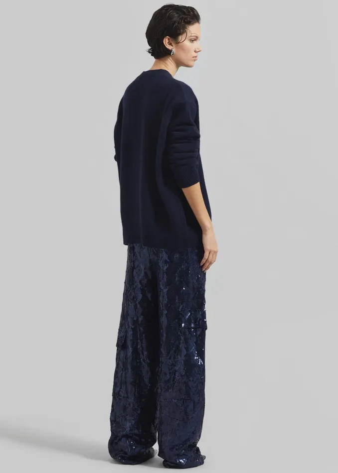Women Rotate Sequins Cargo Pants 8211 Dark Blue The Frankie Shop Bottoms