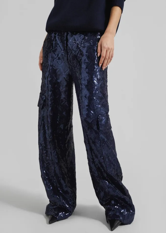 Women Rotate Sequins Cargo Pants 8211 Dark Blue The Frankie Shop Bottoms