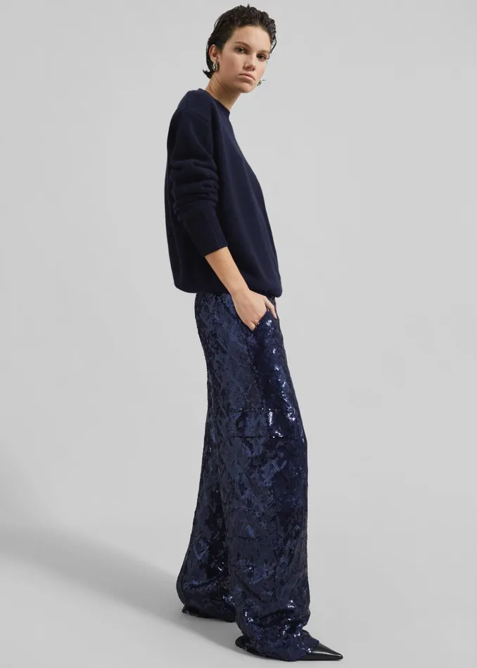 Women Rotate Sequins Cargo Pants 8211 Dark Blue The Frankie Shop Bottoms