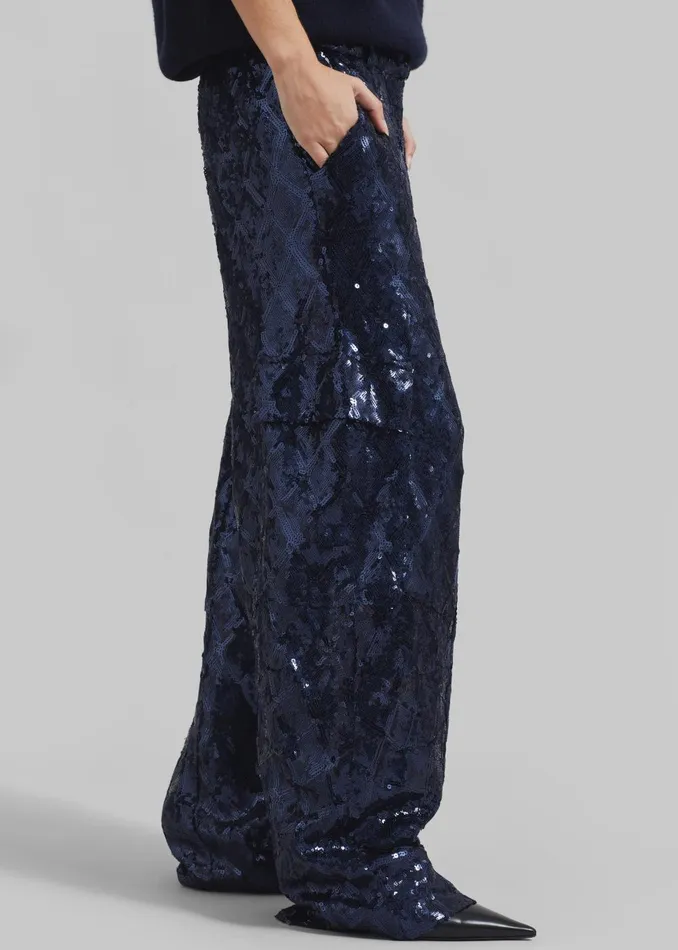 Women Rotate Sequins Cargo Pants 8211 Dark Blue The Frankie Shop Bottoms