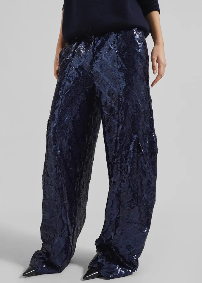 Women Rotate Sequins Cargo Pants 8211 Dark Blue The Frankie Shop Bottoms