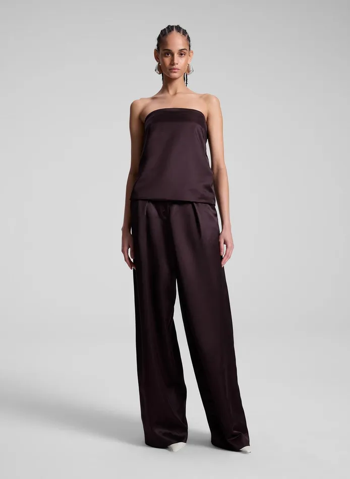 Women Ryder Satin Wide Leg Pant Chocolate Plum ALC Bottoms
