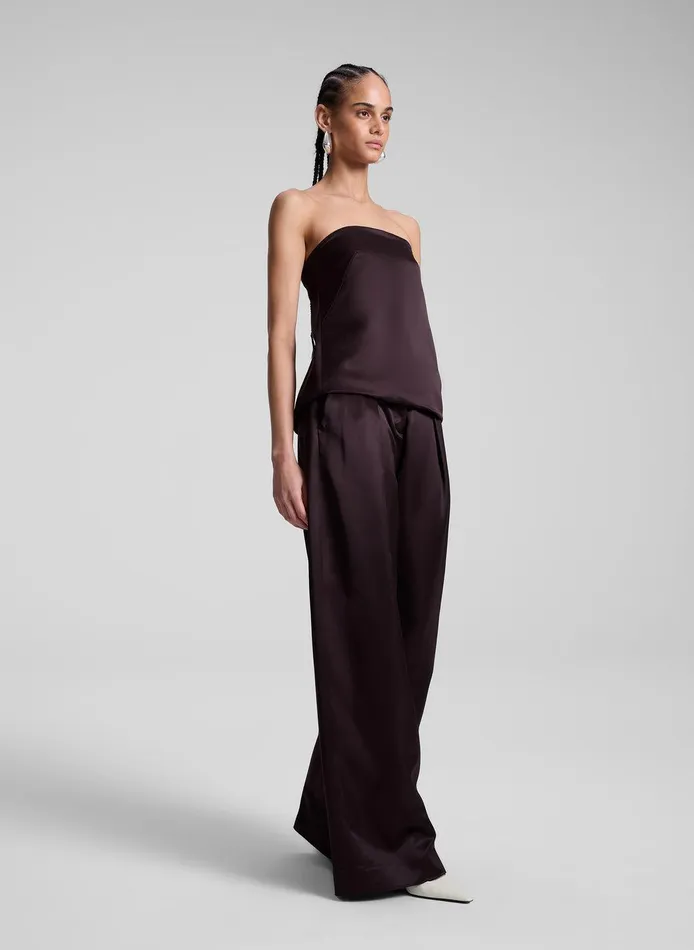 Women Ryder Satin Wide Leg Pant Chocolate Plum ALC Bottoms