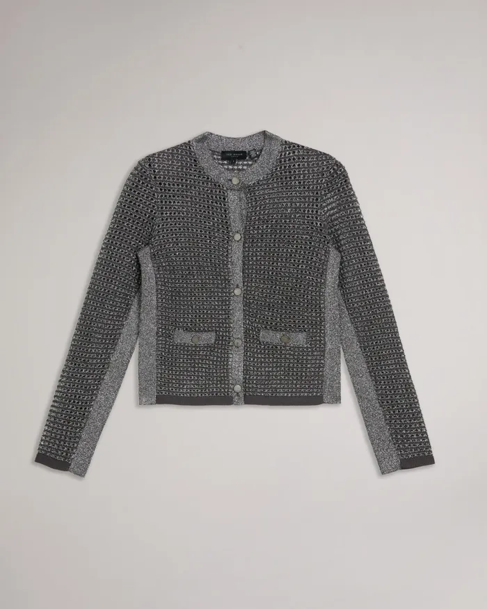 Women SALLYAN 8211 Metallic Detail Knitted Jacket Gunmetal Ted Baker Coats and Jackets