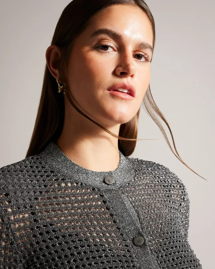 Women SALLYAN 8211 Metallic Detail Knitted Jacket Gunmetal Ted Baker Coats and Jackets Women SALLYAN 8211 Metallic Detail Knitted Jacket Gunmetal Ted Baker Coats and Jackets