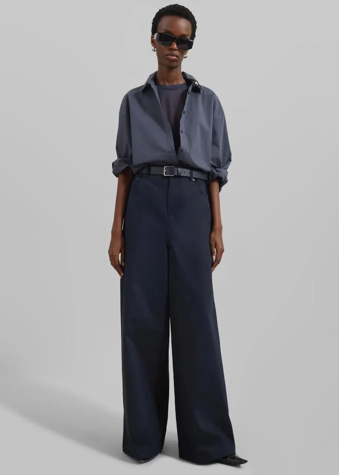 Women Sasha Wide Leg Twill Pants 8211 Navy The Frankie Shop Bottoms