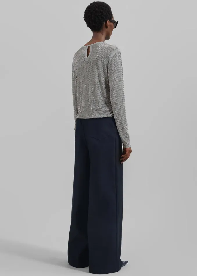 Women Sasha Wide Leg Twill Pants 8211 Navy The Frankie Shop Bottoms