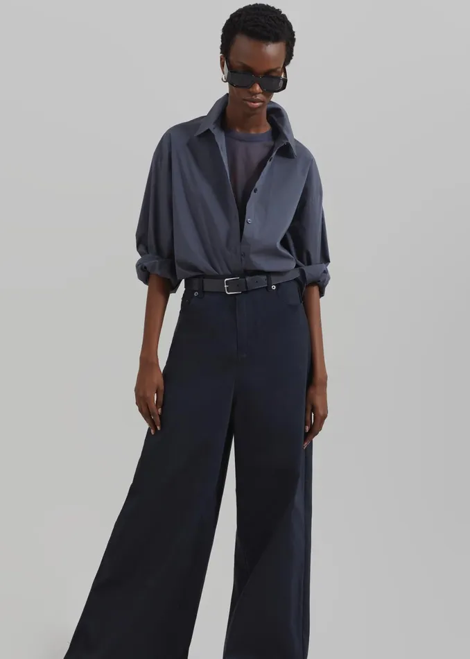 Women Sasha Wide Leg Twill Pants 8211 Navy The Frankie Shop Bottoms
