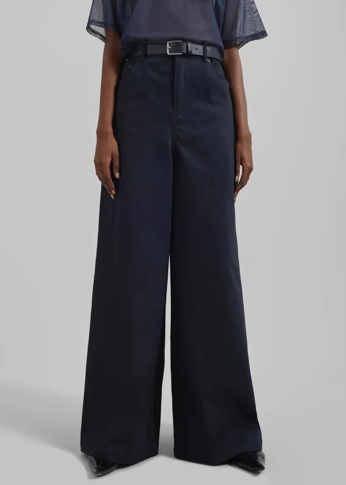 Women Sasha Wide Leg Twill Pants 8211 Navy The Frankie Shop Bottoms