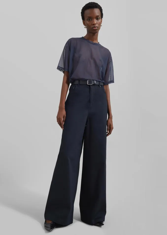 Women Sasha Wide Leg Twill Pants 8211 Navy The Frankie Shop Bottoms