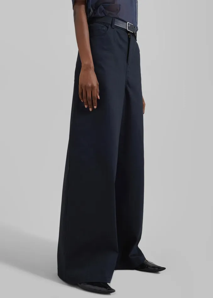 Women Sasha Wide Leg Twill Pants 8211 Navy The Frankie Shop Bottoms