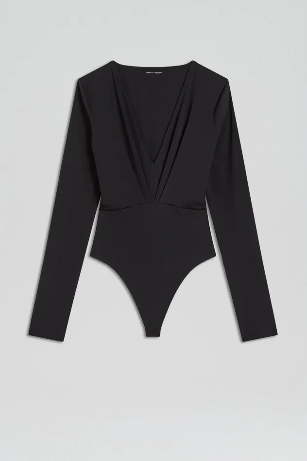 Women Scanlan Theodore DRAPE VNECK BODYSUIT BLACK Tops Women Scanlan Theodore DRAPE VNECK BODYSUIT BLACK Tops