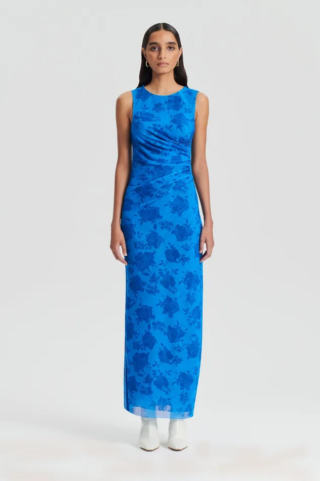 Women Scanlan Theodore FLORAL LACE PRINT MESH DRESS BLUE Dresses