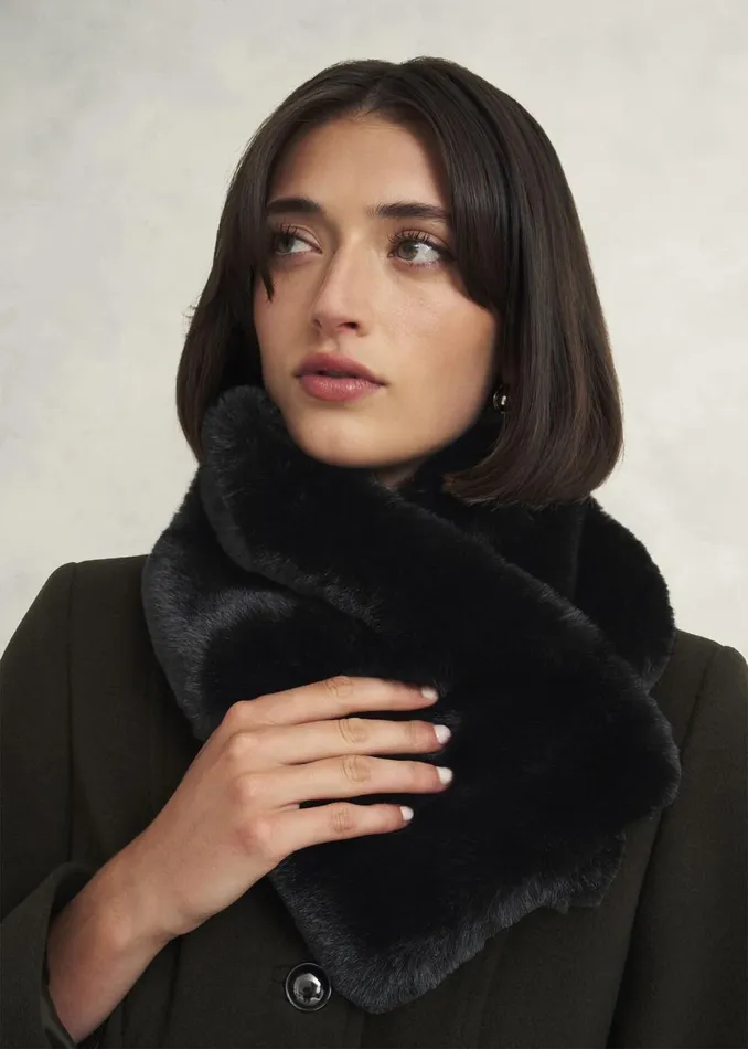 Women Scarves Hobbs Christie Fur Scarf Black