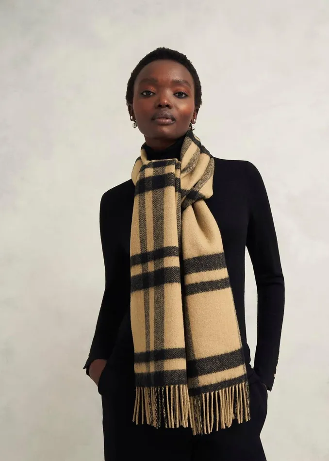 Women Scarves Hobbs Ruth Wool Scarf Camel Multi