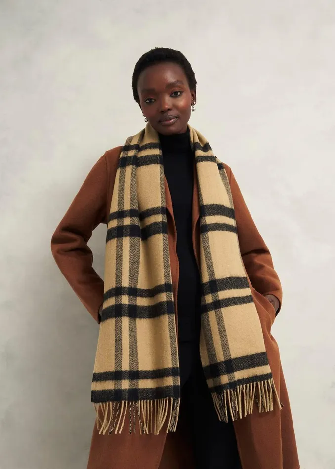 Women Scarves Hobbs Ruth Wool Scarf Camel Multi