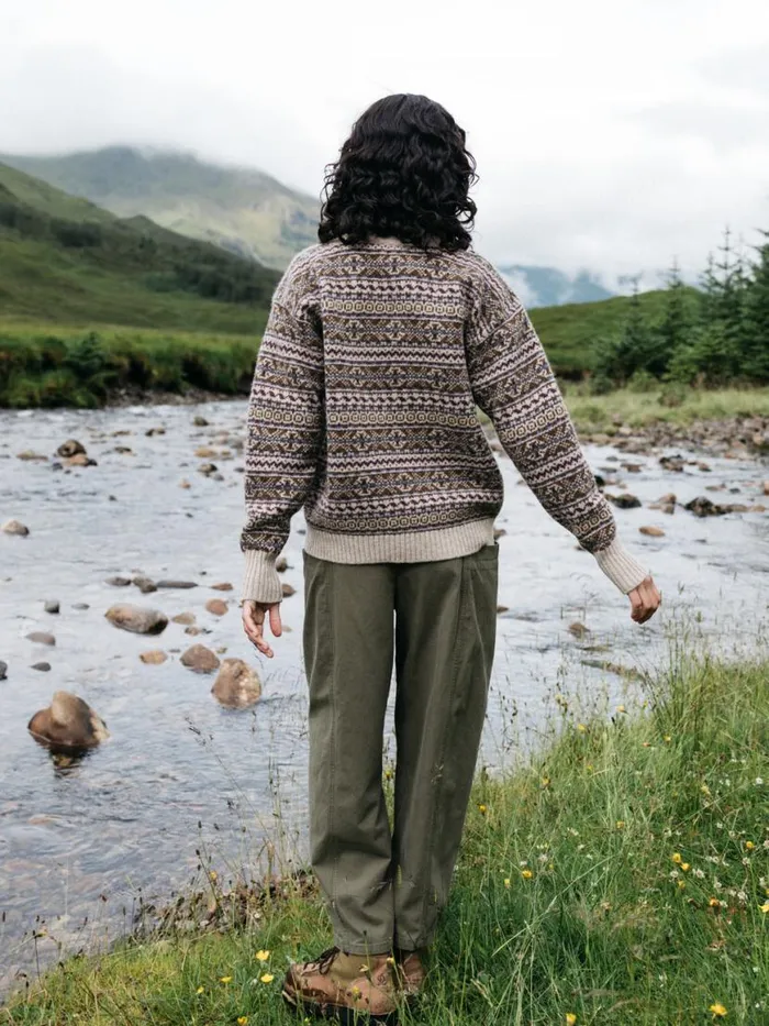 Women Shetland Fair Isle Jumper Black Cherryecruheather Mist Multi Finisterre Knitwear