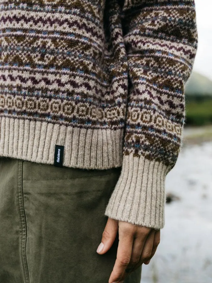 Women Shetland Fair Isle Jumper Black Cherryecruheather Mist Multi Finisterre Knitwear