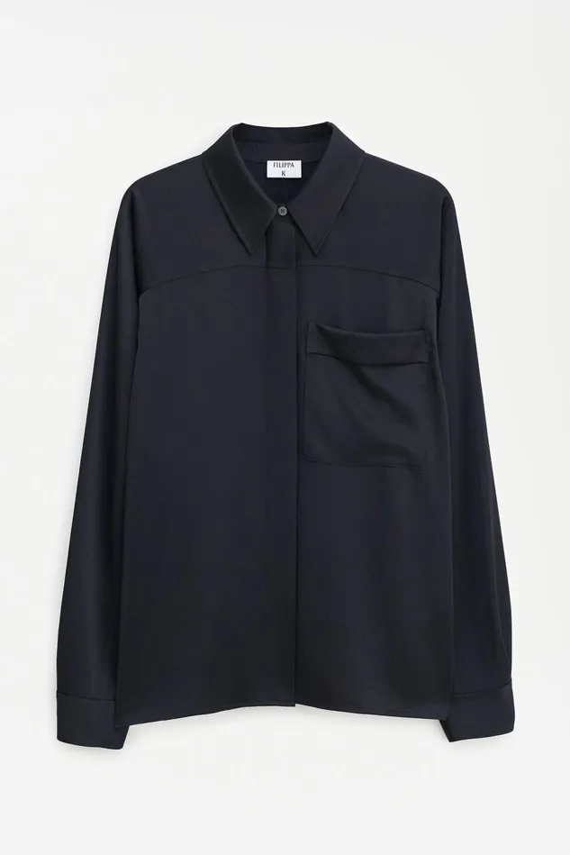 Women Shiny Pocket Blouse Black Filippa K Shirts and Blouses
