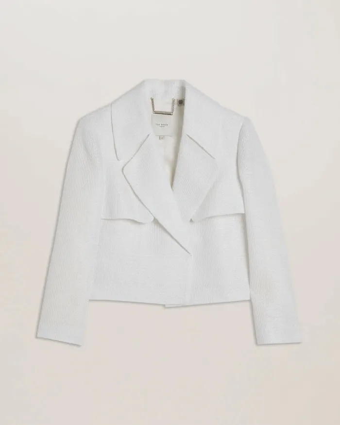 Women SHIROI 8211 Cropped Woven Tailored Jacket White Ted Baker Coats and Jackets