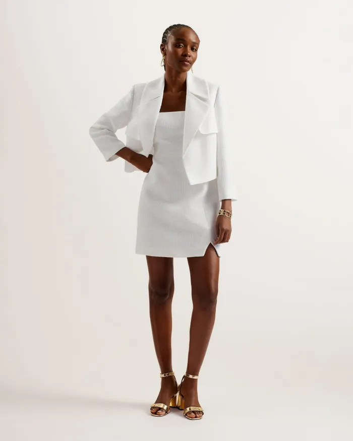 Women SHIROI 8211 Cropped Woven Tailored Jacket White Ted Baker Coats and Jackets