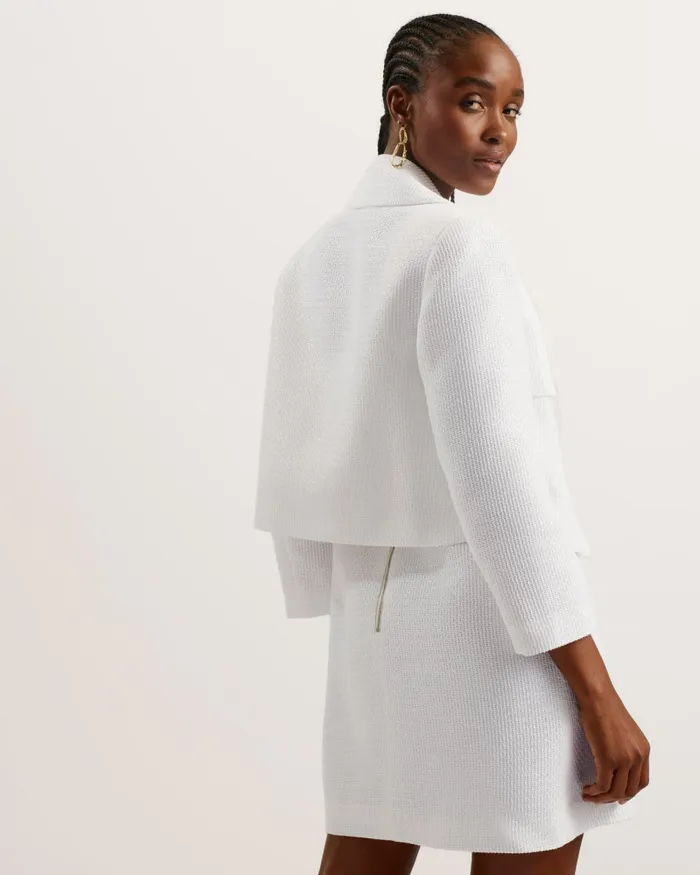 Women SHIROI 8211 Cropped Woven Tailored Jacket White Ted Baker Coats and Jackets