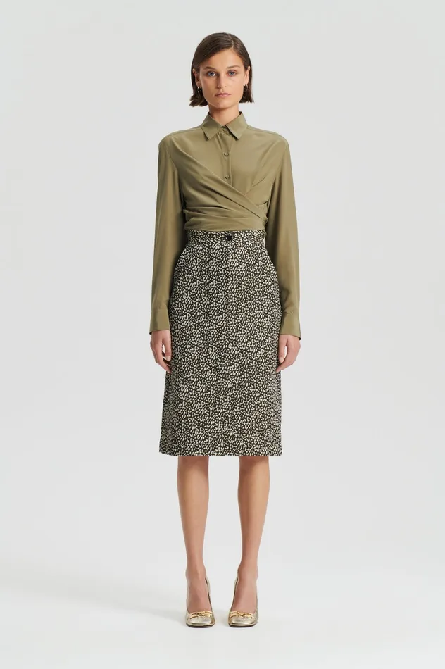 Women Shirts Scanlan Theodore SILK TIE FRONT SHIRT OLIVE