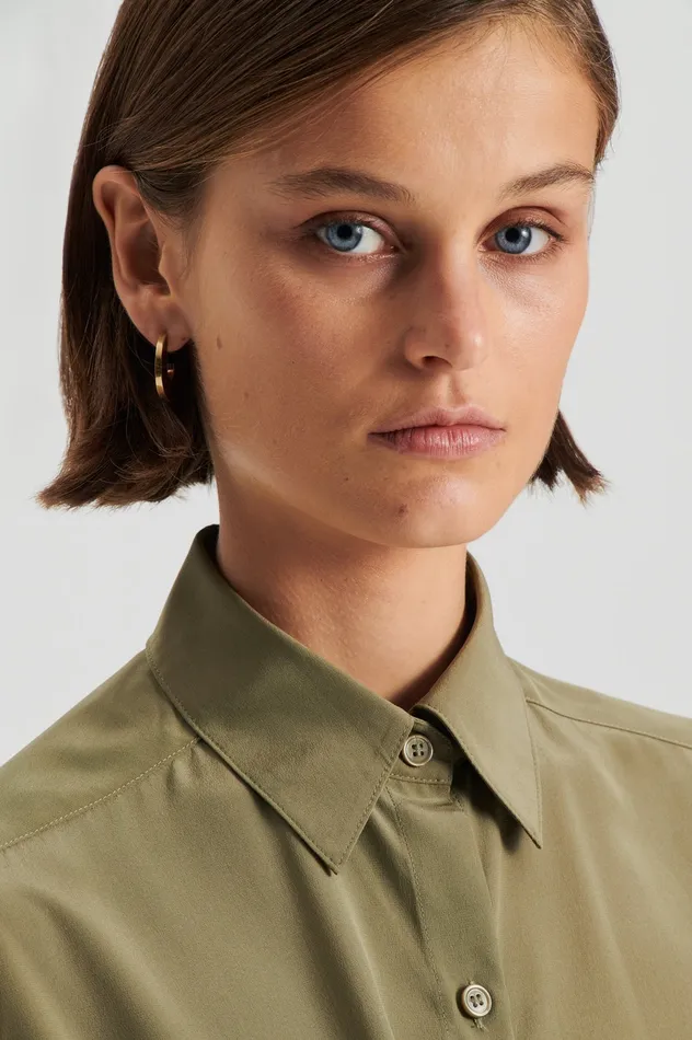 Women Shirts Scanlan Theodore SILK TIE FRONT SHIRT OLIVE Women Shirts Scanlan Theodore SILK TIE FRONT SHIRT OLIVE