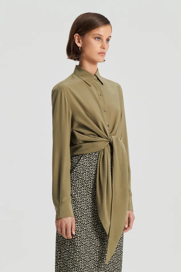 Women Shirts Scanlan Theodore SILK TIE FRONT SHIRT OLIVE Women Shirts Scanlan Theodore SILK TIE FRONT SHIRT OLIVE