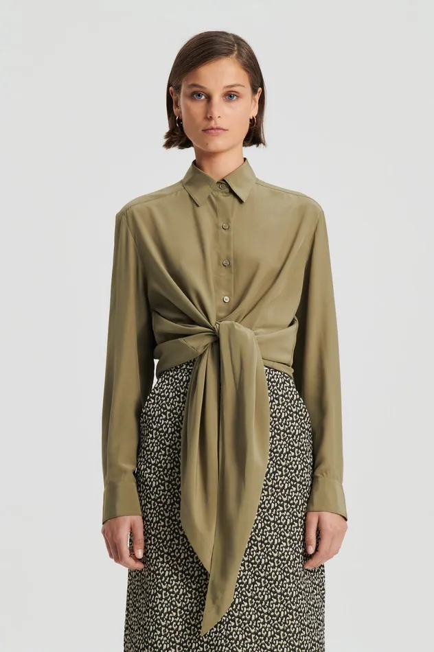 Women Shirts Scanlan Theodore SILK TIE FRONT SHIRT OLIVE Women Shirts Scanlan Theodore SILK TIE FRONT SHIRT OLIVE
