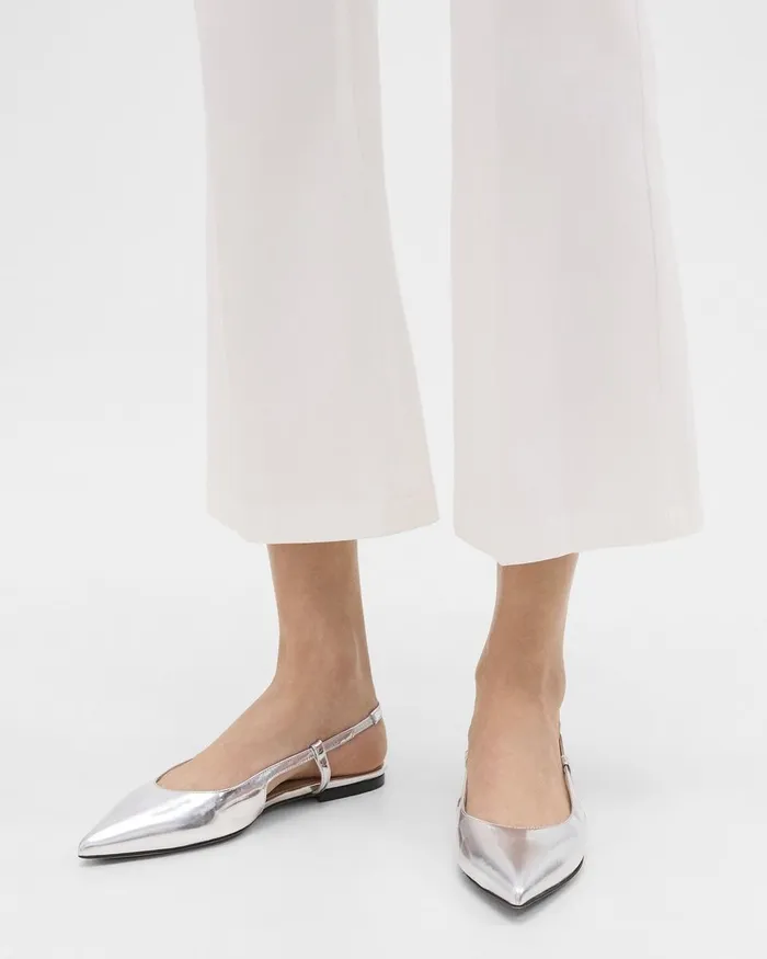 Women Shoes Theory Slingback Flat In Metallic Leather Silver