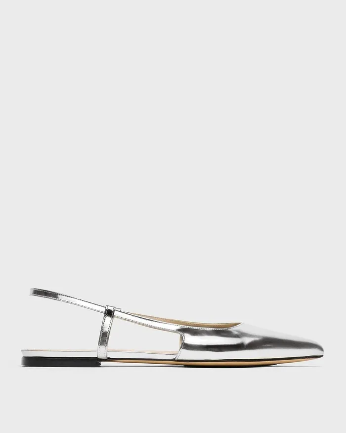 Women Shoes Theory Slingback Flat In Metallic Leather Silver