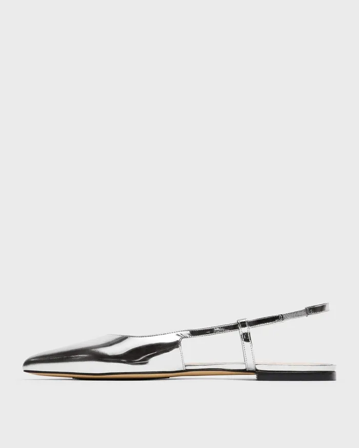 Women Shoes Theory Slingback Flat In Metallic Leather Silver