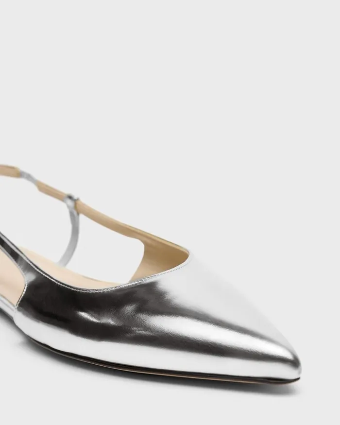 Women Shoes Theory Slingback Flat In Metallic Leather Silver