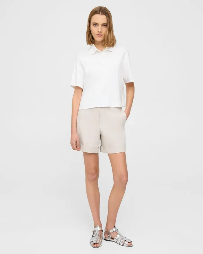 Women Shorts Theory Cuffed Short In Stretch Cotton Twill Sand